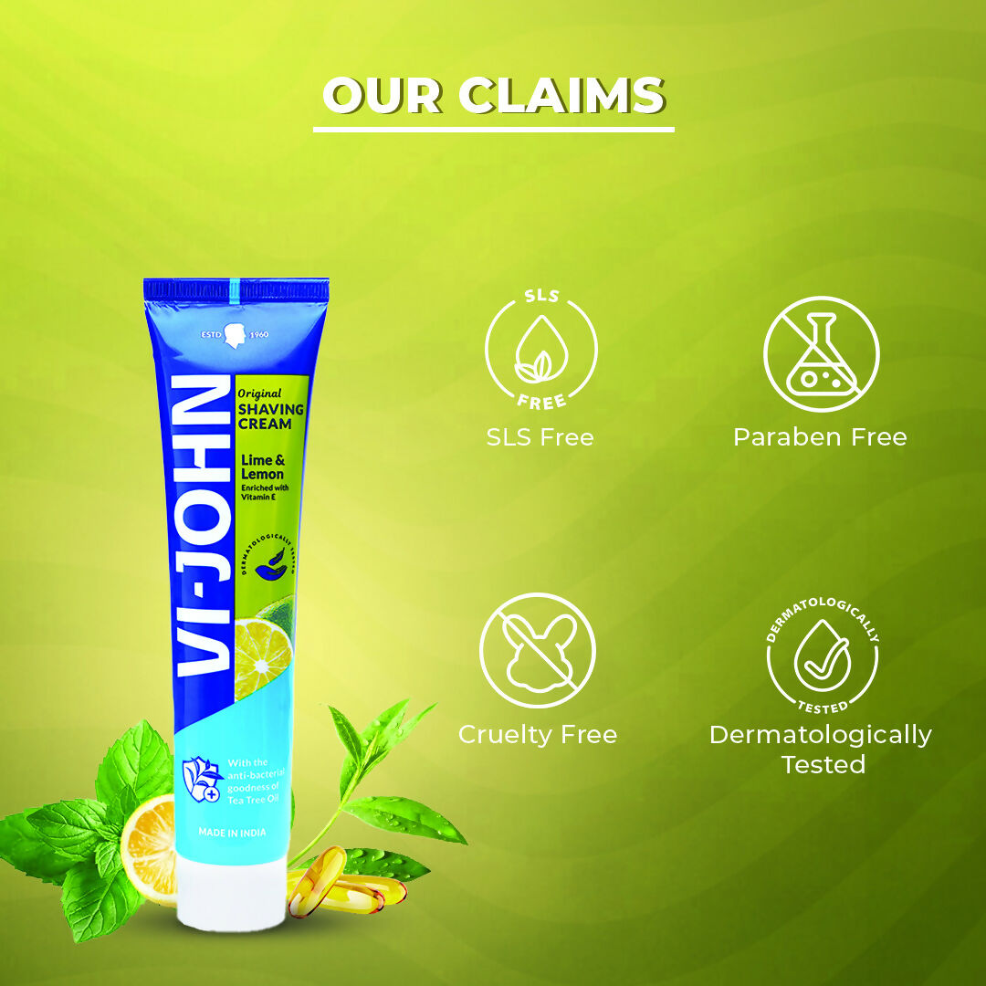 VI-JOHN Dermatologically Tested Vitamin-E enriched Anti Bacterial Lime & Lemon Shaving Cream