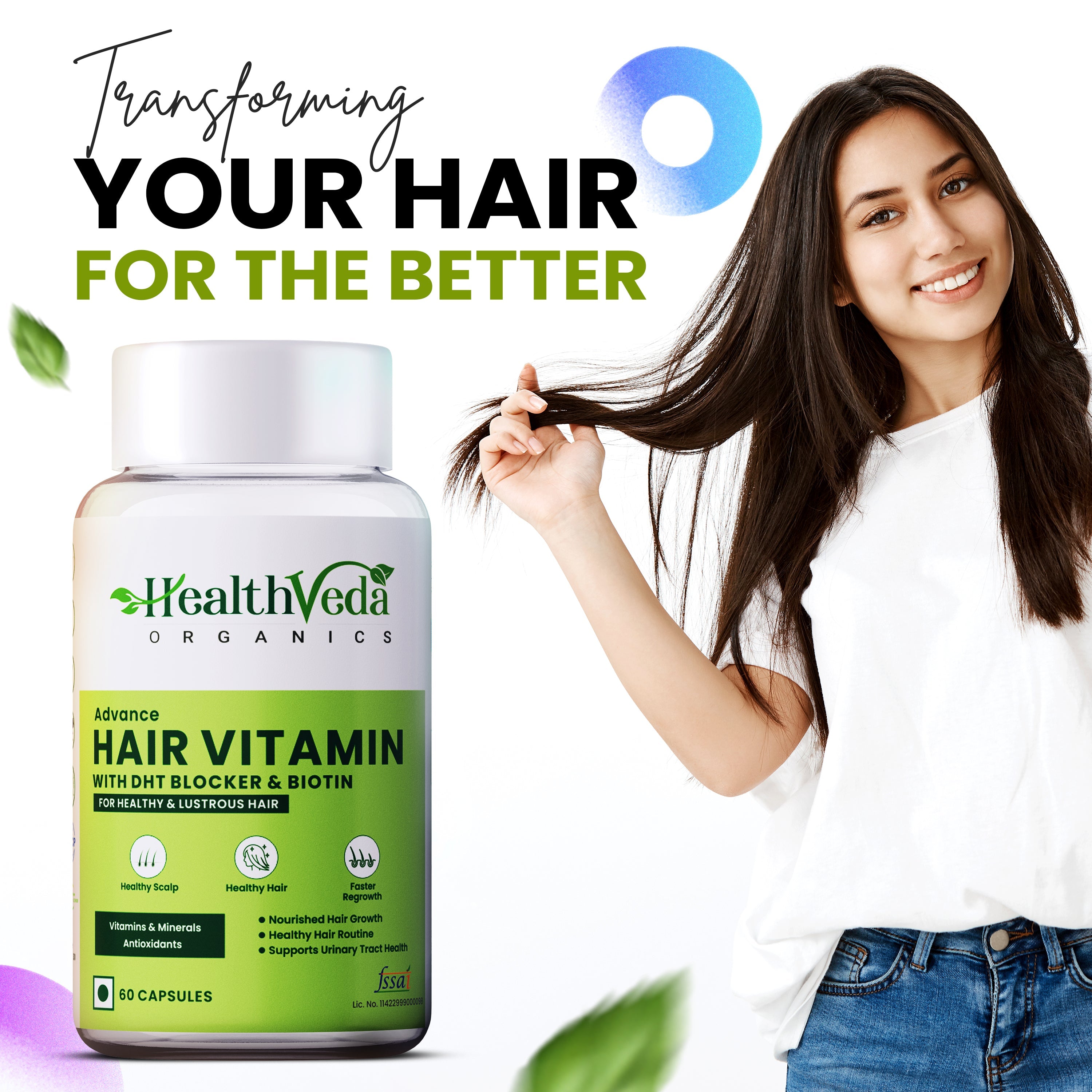 Health Veda Organics Advance Hair Vitamin with DHT Blocker & Biotin Capsules