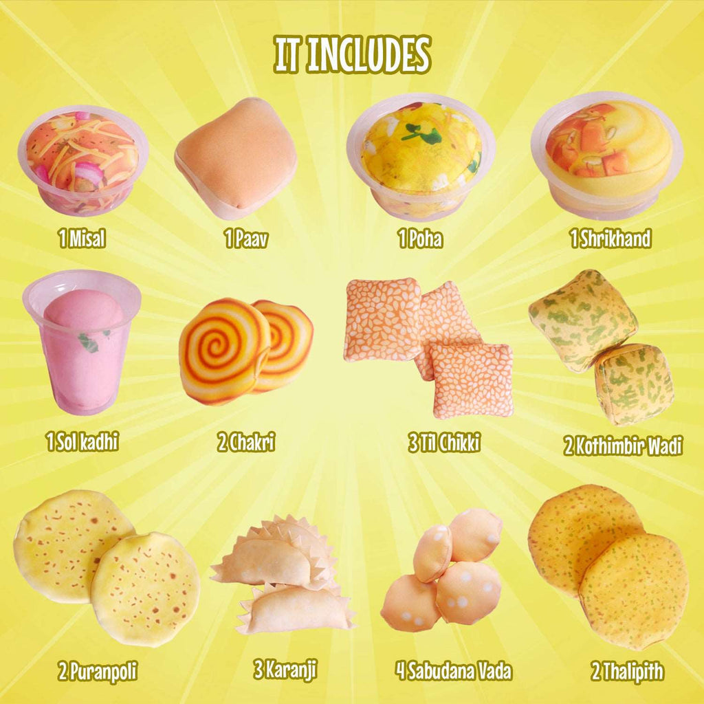 The Small Wonderland Maratha Samrat Thali -Maharashtrian food Inspired pretend Fabric Toys