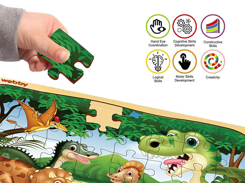 Webby Dinosaurs in Jungle Wooden Jigsaw Puzzle-40 Pcs