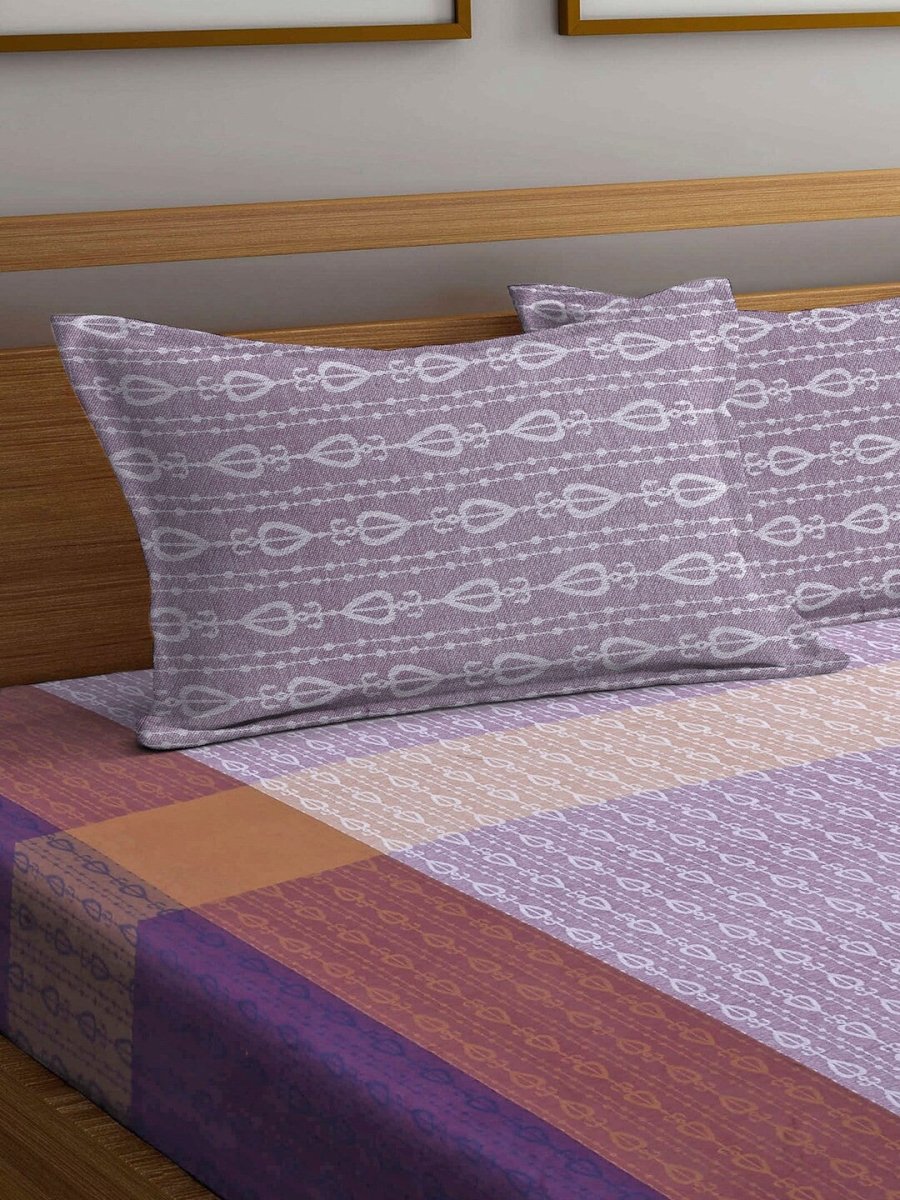 Arrabi Multicoloured 300 TC Super King Ethnic Motifs Cotton Bedsheet with 2 Pillow Covers