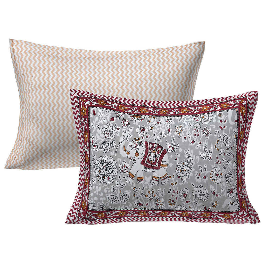 Rudra Bazaar Grey 210 TC Cotton Double King Bedsheet With 2 Pillow Covers