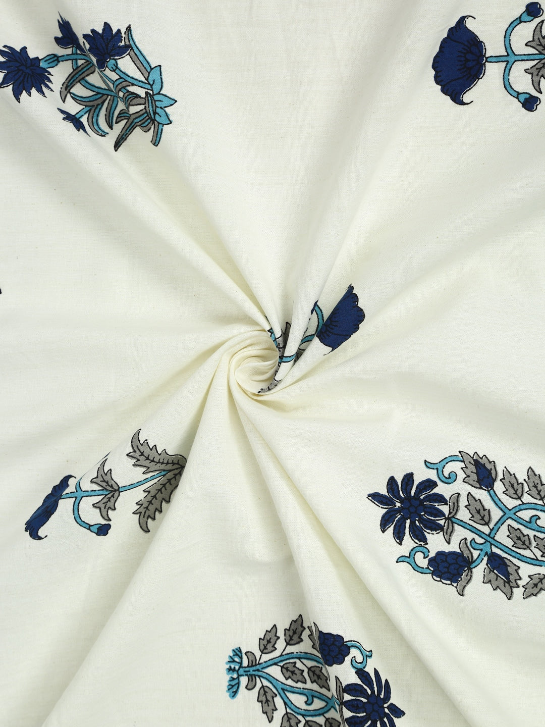 Rajasthan Decor Cream-Coloured & Blue Ethnic Motifs 180 TC Cotton 1 King Bedsheet with 2 Pillow Covers