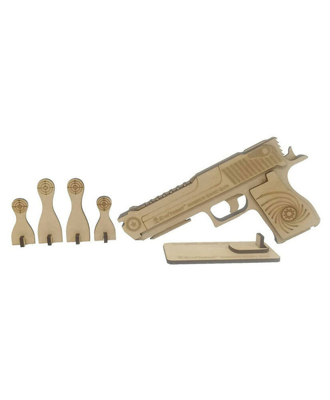 Kraftsman Semi-Automatic Wooden Rubber Band Shooting Gun Toys for Kids & Adults with Target | 5 Rapid Fire Shots (Beige) Main Image
