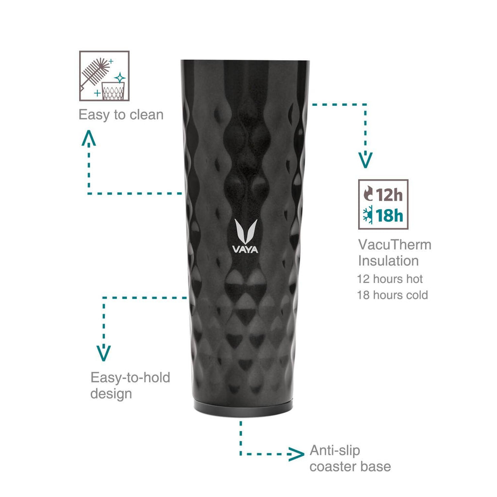 Vaya Drynk Stainless Steel Water Bottle Tumbler for Office - 600ml (Black)