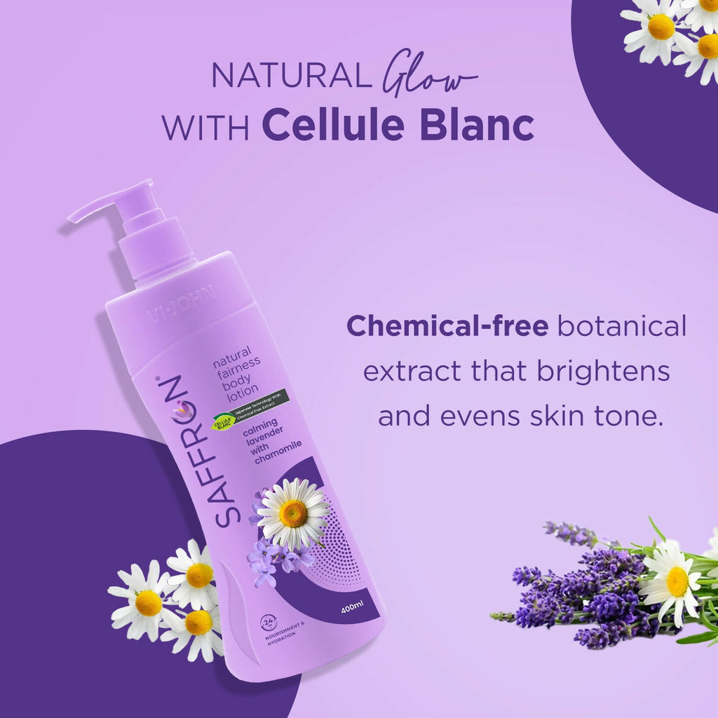 VI-JOHN Saffron Natural Fairness Body Lotion Calming Lavender with Chamomile Natural Moisturiser For Soft, Even-Toned & Radiant Skin Suitable for All Skin Types