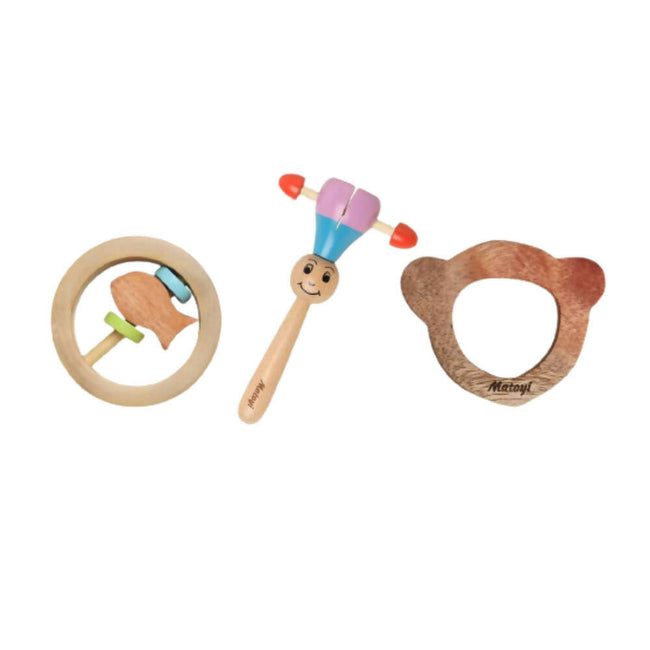 Matoyi Maraca Rattle, Fishy Rattle & Teether Bear Shaped Combo Hover Image