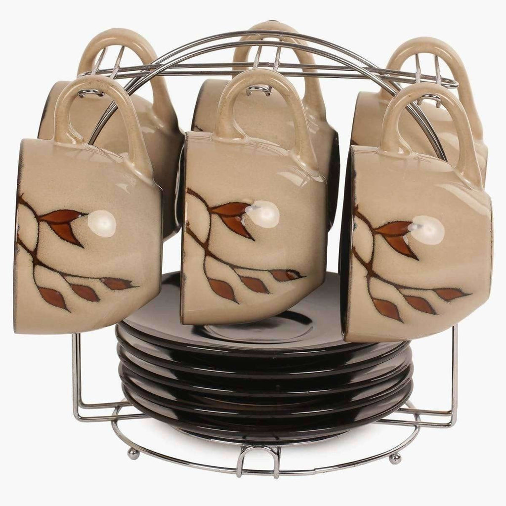 Home Centre Caraway Cup and Saucer- Set of 13 Pcs - 220 ml - Brown