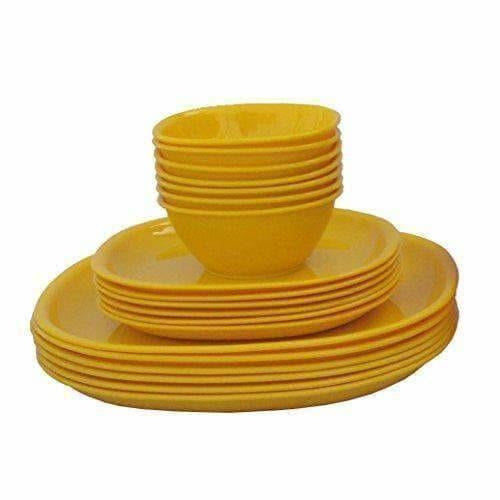 Plastic Square Plate and Bowl Set, 18-Pieces, Yellow Hover Image