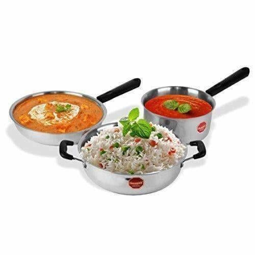Stainless Steel Induction Cookware  Sauce Pan +Kadhai + Fry Pan - Set of 3