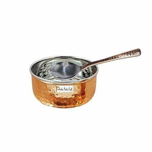 Handmade Steel Copper Serving Bowl and Spoon Set Hover Image