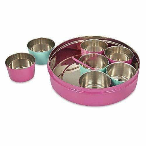 Stainless Steel Made Masala Box Spice Box Masala Dabba Container With Glass Lid 7 Compartments With 1 Spoon