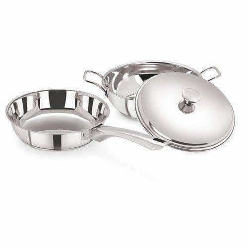 Stainless Steel Sandwich Base Cookware , Fry Pan with  Lid - Set of 2