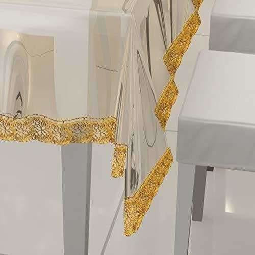 Transparent With Golden Lace 6 Seater Dinning Table Cover Main Image
