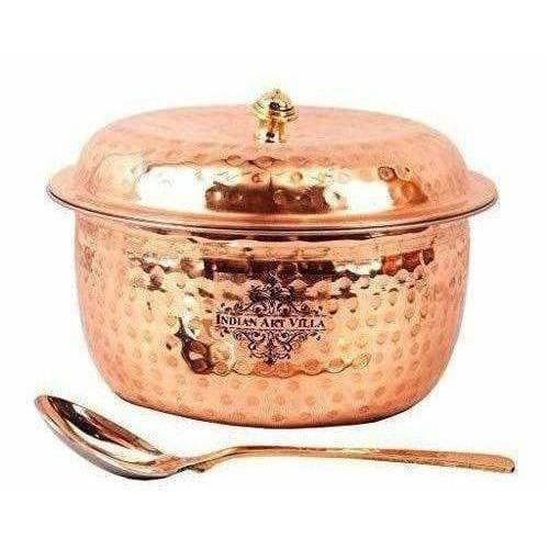 Steel Copper Casserole Bowl With Lid & 1 Serving Spoon - Set Of 2 Pieces Hover Image