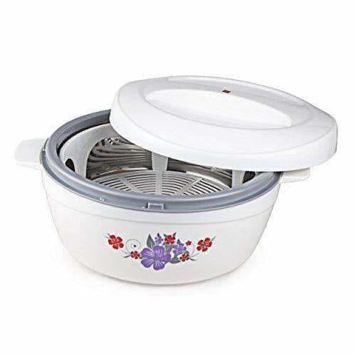 Roti Plus Plastic Casserole with Lid - White & Grey Color Combination