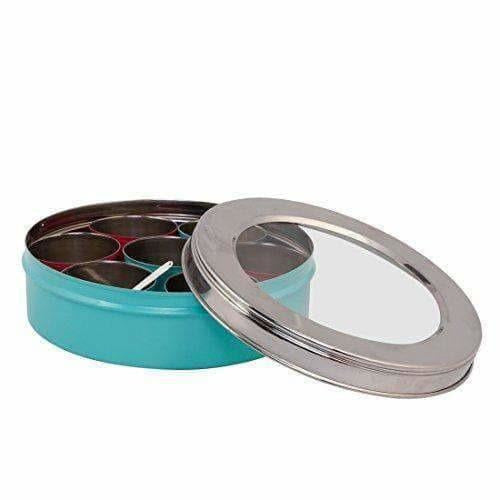 Stainless Steel Made Masala Box Spice Box Masala Dabba Container With Glass Lid 7 Compartments With 1 Spoon
