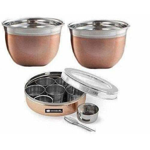 Stainless Steel and Copper Silver Spice Box and German Bowl Set of 3 Hover Image