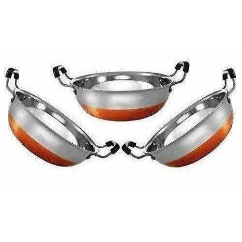 Stainless Steel Copper Bottom Kadhai with Handle - Set of 3 Pieces Hover Image