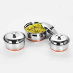 Stainless Steel Copper Bottom Multipurpose Cook & Serve Handi With Lid - Set of 3