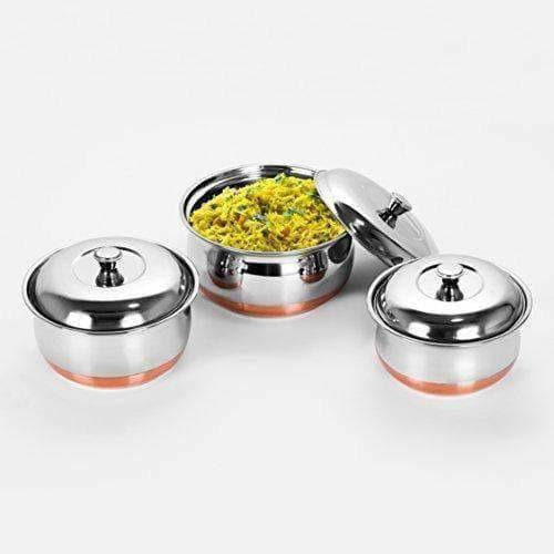 Stainless Steel Copper Bottom Multipurpose Cook & Serve Handi With Lid - Set of 3 Main Image