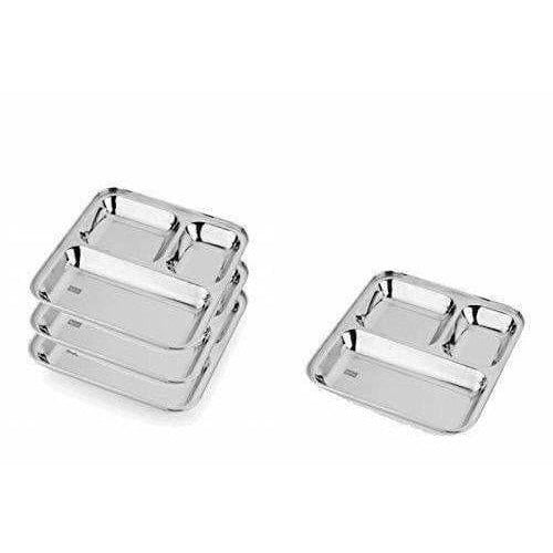 Stainless Steel 3 in 1 Plate with 3 Compartment - Set of 4