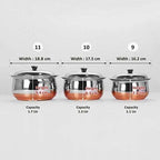 Stainless Steel Copper Bottom Multipurpose Cook & Serve Handi With Lid - Set of 3