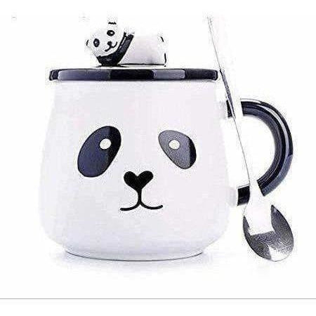 Panda Ceramic Mug with Ceramic Lid and Spoon(Random Design)-300 ML (Pack of 1)