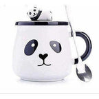 Panda Ceramic Mug with Ceramic Lid and Spoon(Random Design)-300 ML (Pack of 1)