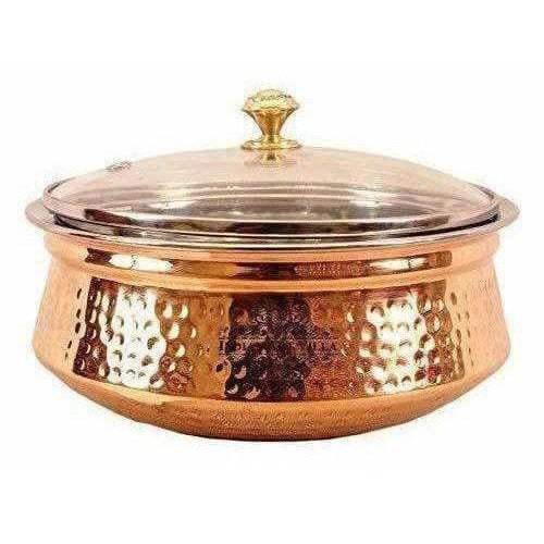 Steel Copper Casserole Bowl With Glass Lid - Tableware