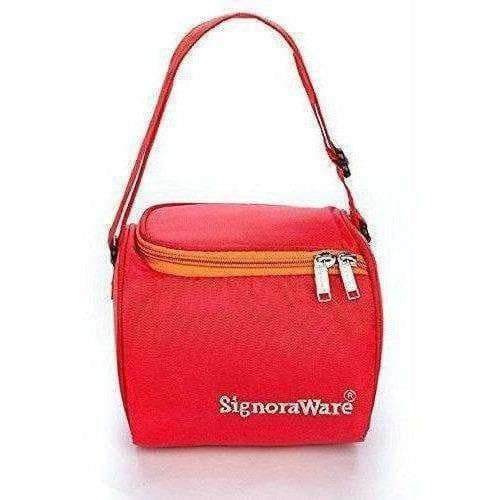 Signoraware Plastic Lunch Box Set with Bag Set, 5-Pieces, Red