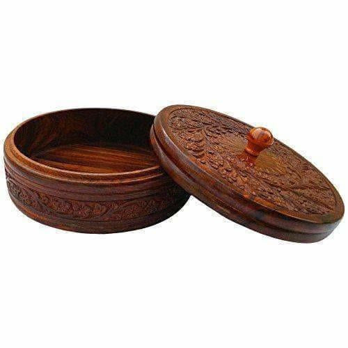 Handcrafted Wooden Box Pot Serving Bowl with Lid Hover Image