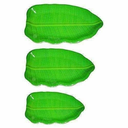 Plastic Banana Leaf Shape South Indian Dinner / Lunch Serving Plate for All Occasions Green - 3 Pieces Hover Image