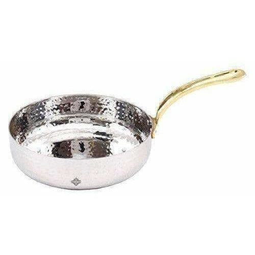 Silver Stainless Steel Fry Pan with Brass Handle