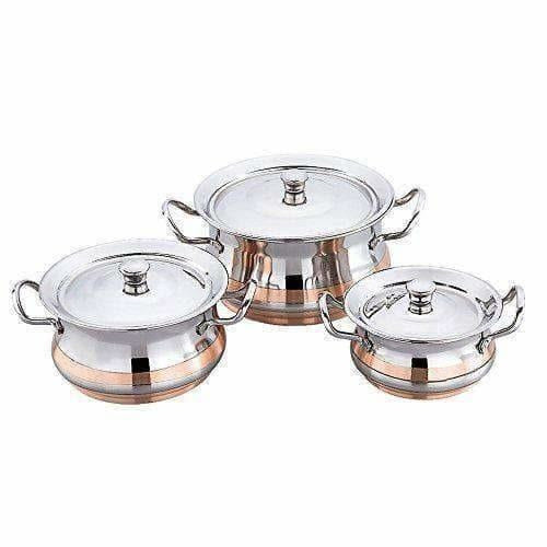 Stainless Steel Cookware Set 3pcs Copper Dish Line Bottom Hover Image