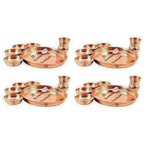 Traditional Design Copper Thali Multi cuisine Dinnerware Set, 8 Pieces