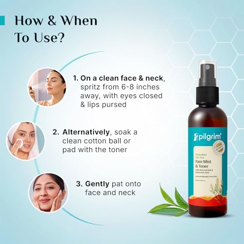 Pilgrim Tea Tree & 2% Niacinamide Face Toner For Oily Skin, Acne & Blemish Prone Skin, Pore Cleansing & Glowing Skin