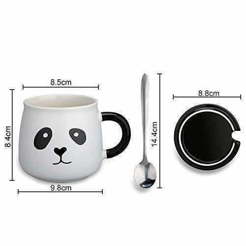 Panda Ceramic Mug with Ceramic Lid and Spoon(Random Design)-300 ML (Pack of 1)