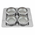 Stainless Steel Serving Set with Wooden Lid and Tray - 4 Pieces