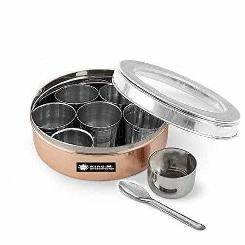 Stainless Steel and Copper Silver Spice Box and German Bowl Set of 3
