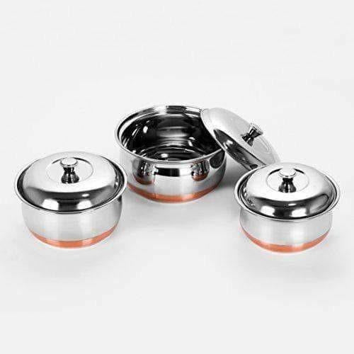 Stainless Steel Copper Bottom Multipurpose Cook & Serve Handi With Lid - Set of 3