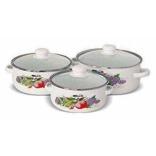 Decorative Enamel Casserole with Glass Lids - Set of 3 Main Image