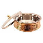 Steel Copper Casserole Bowl With Glass Lid - Tableware