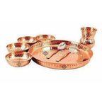 Traditional Design Copper Thali Multi cuisine Dinnerware Set, 8 Pieces