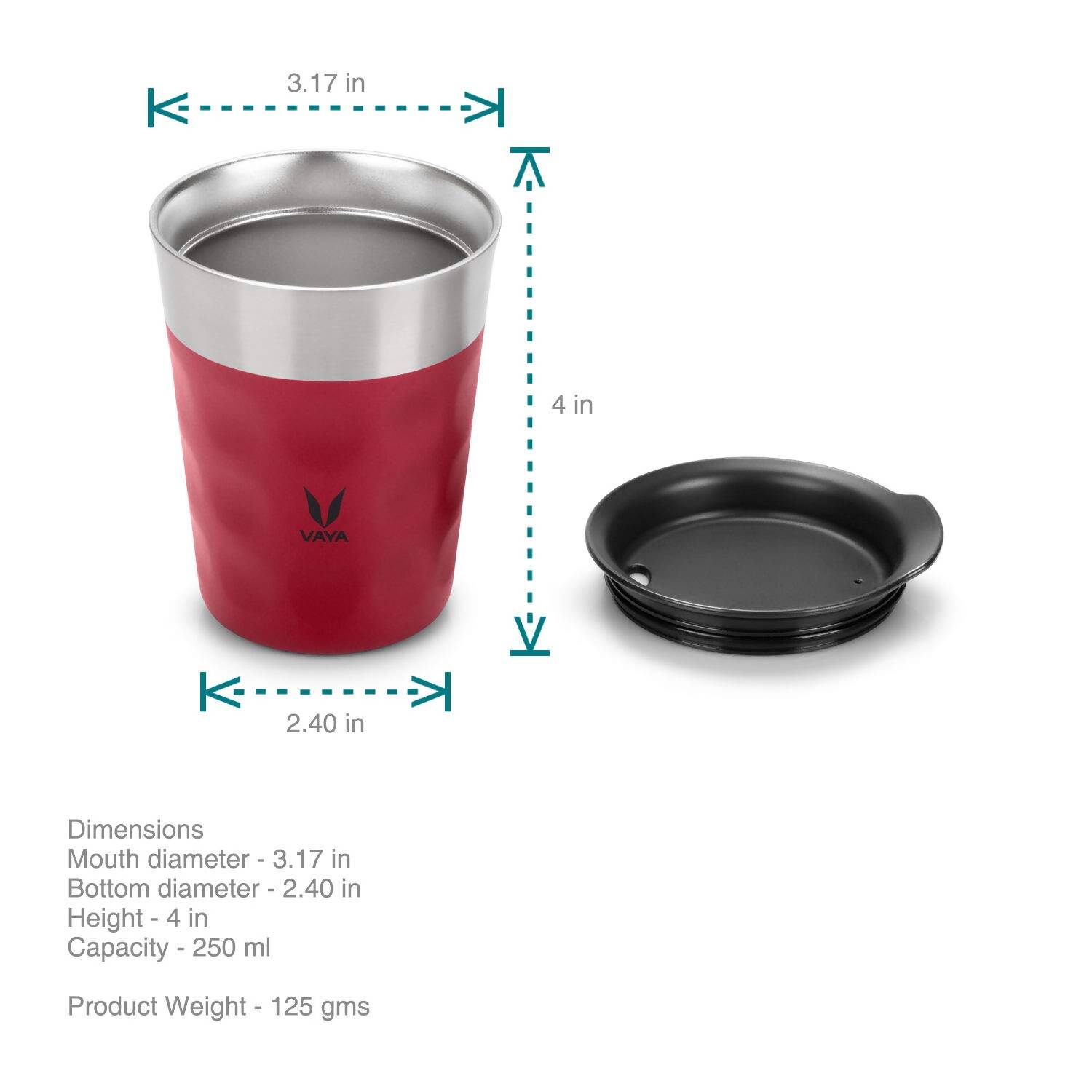 Vaya Popcup Insulated Coffee Mug Tumbler With Lid - 250 ml (Red)