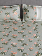 Story@home Arena Grey & Pink Floral Printed 180 TC Bedsheet & Pillow Covers