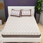 Pink White Ethnic Motifs Cotton 200TC King Bedsheet With 2 Zipper Pillow Covers - King Size by House of Ree