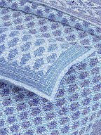 White Blue Ethnic Motifs Cotton 200TC King Bedsheet With 2 Zipper Pillow Covers - King Size by House of Ree