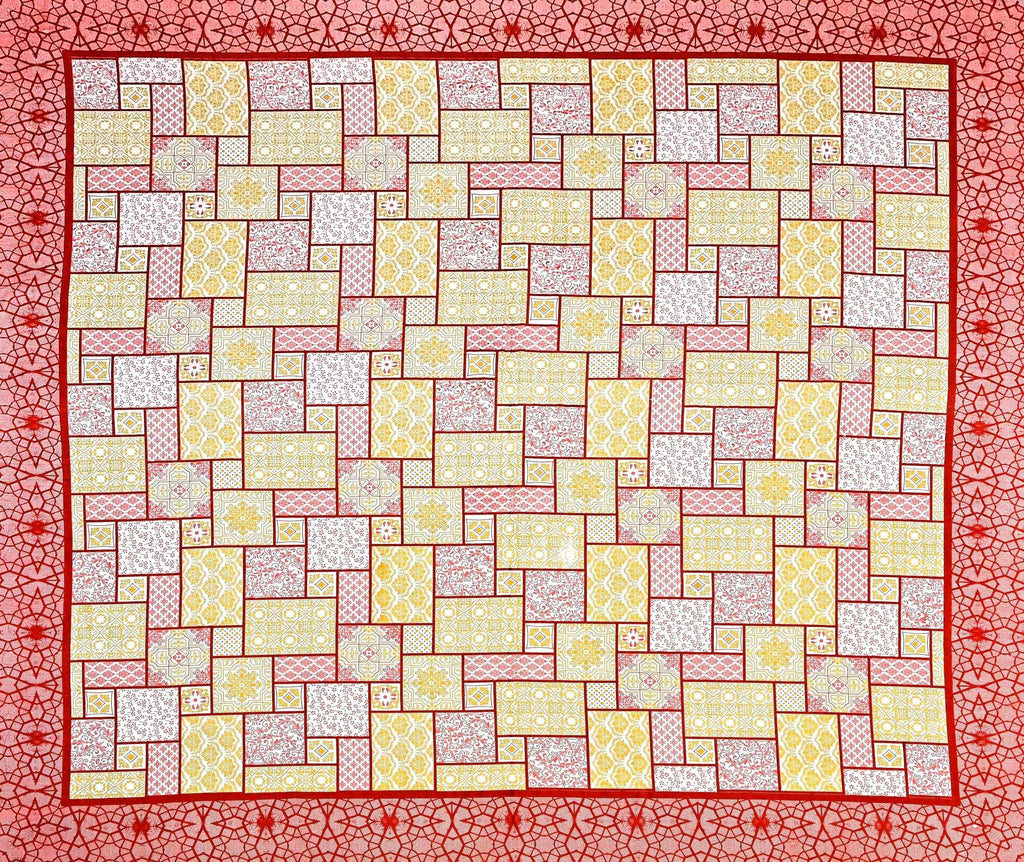 Red Yellow Ethnic Motifs Cotton 300TC King Bedsheet With 2 Zipper Pillow Covers - Super King Size by House of Ree