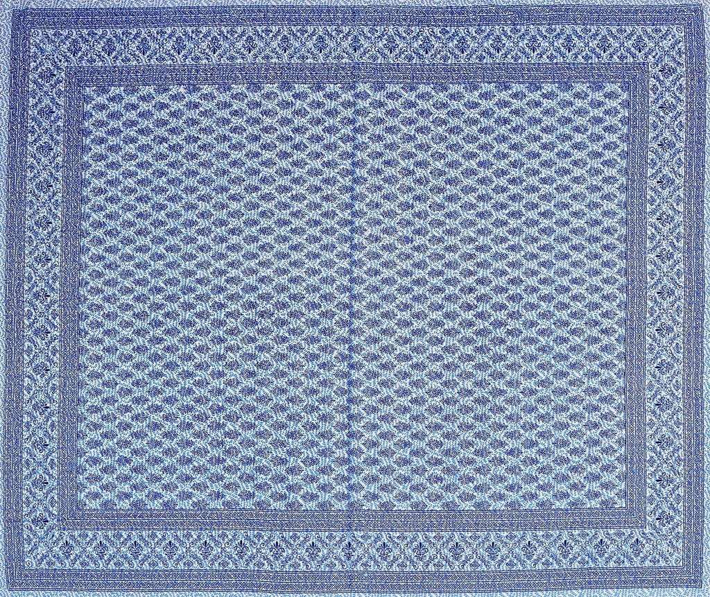 White Blue Ethnic Motifs Cotton 200TC King Bedsheet With 2 Zipper Pillow Covers - King Size by House of Ree